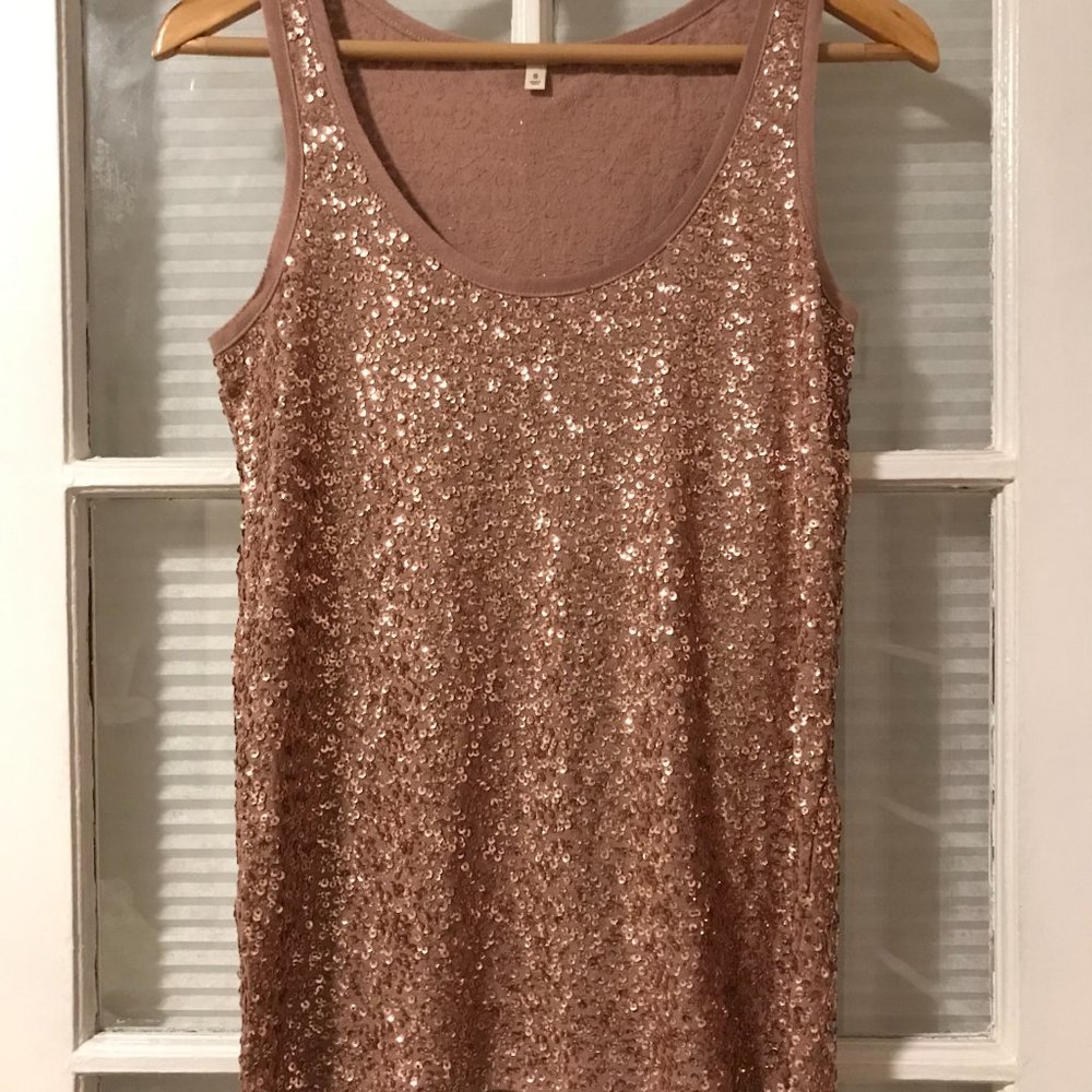 JCrew rose gold sequin tank top S